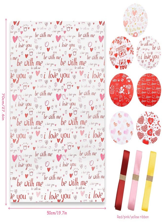 Geluode Valentines Day Wrapping Paper,7 Sheets 7 Design Red White Pink Heart Gift Wrap Paper Set,Funny Love Wrapping Paper With 3-Color Ribbon For Adult Men Women Mothers Fathers Day Birthday Holiday Wedding - Image 2